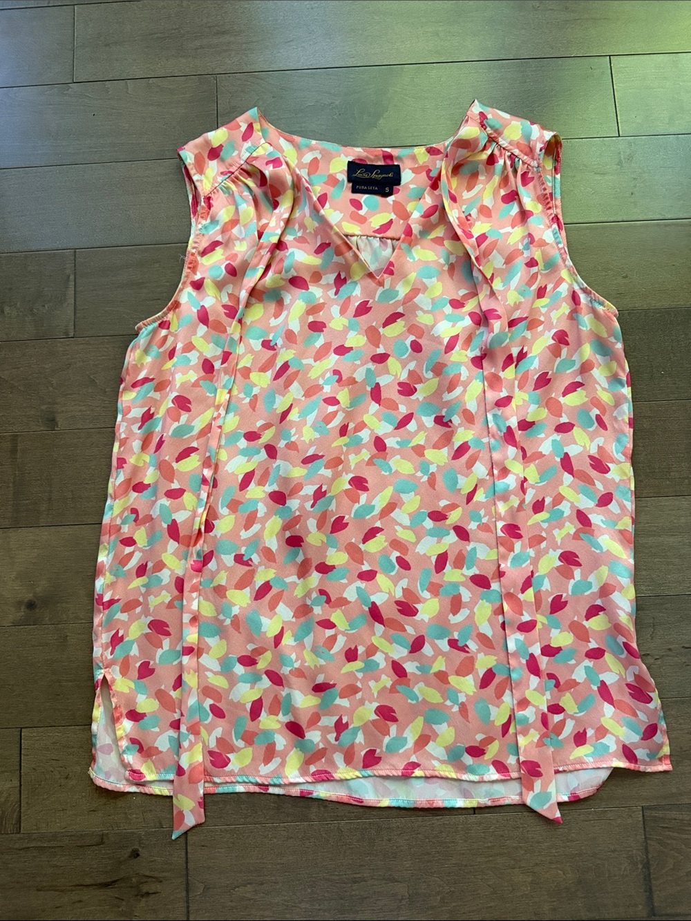 Luisa Spagnoli Coral Pink Multicolor Leaf-Print Sleeveless V-Neck Camisole
